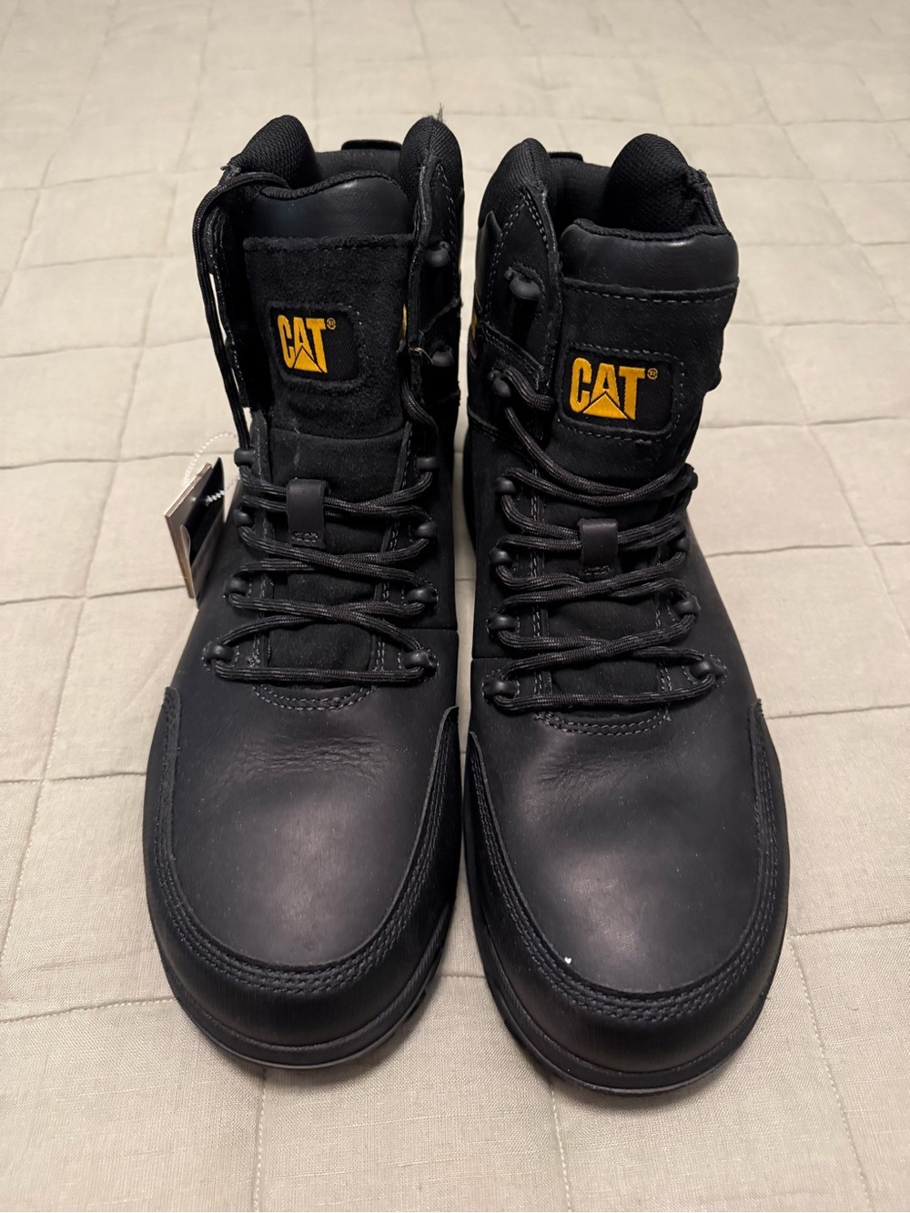 Caterpillar Black Work Boots with Yellow CAT Logo